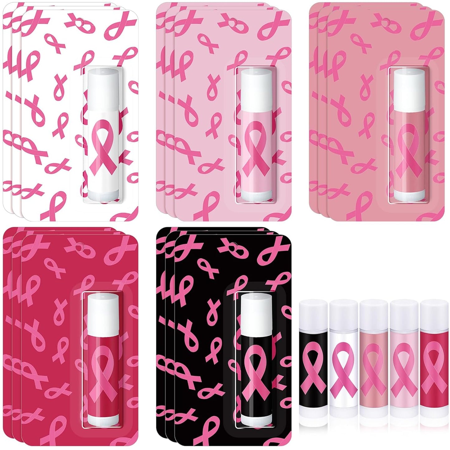 15 Pack Breast Cancer Awareness Lip Balms Gifts Bulk Pink Ribbon Lip Balms Accessories Favors Breast Cancer Awareness Month Items Support Stuff Party Decorations for Women Giveaway