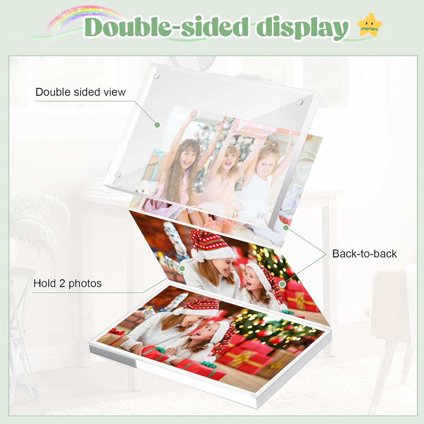 24 Pcs 4x6 Acrylic Picture Frames, Clear Picture Frames Frameless Magnetic Picture Frame Double Sided Magnetic Photo Frame Free Standing Desktop Display Stand for Bedroom Living Room Home