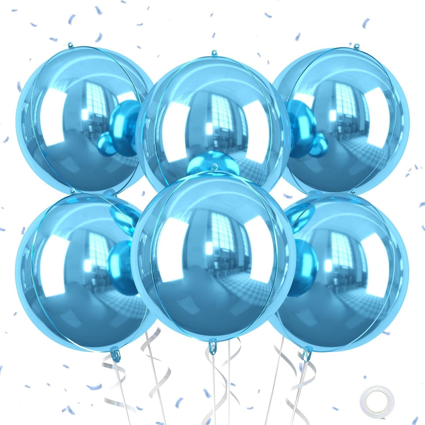 Blue Giant 4D Foil Balloons, Saxuxu 6Pcs Large Metallic Blue Round Balloons, 22 Inch Big Round Foil Balloon for Blue Sea Birthday Party Baby Shower Wedding Decorations