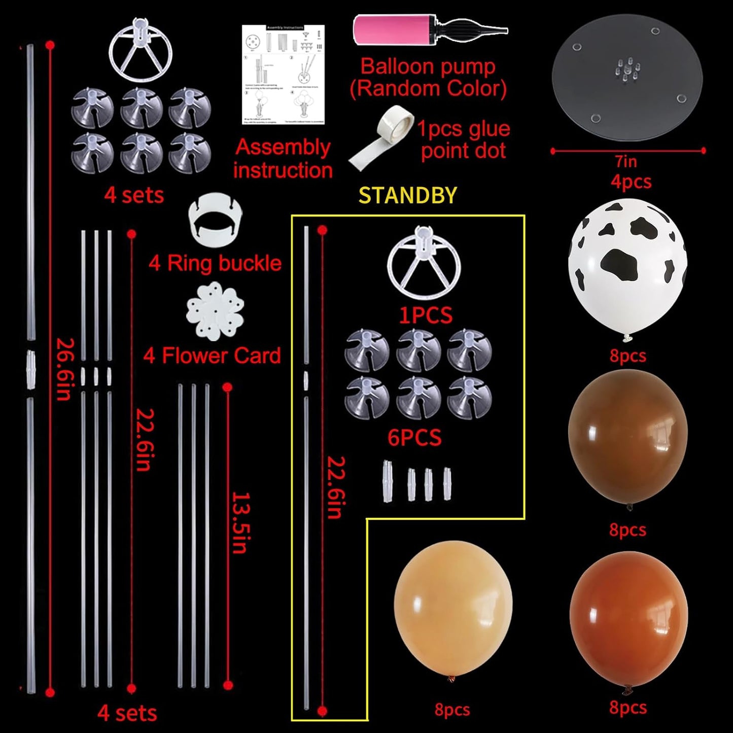 TONIFUL 4 Set Western Balloon,Brown Nude Cow Print Latex Cowboy Balloon Stand Centerpiece Table Decorations for Farm Cowboy Western Baby Shower Birthday Party Decorations