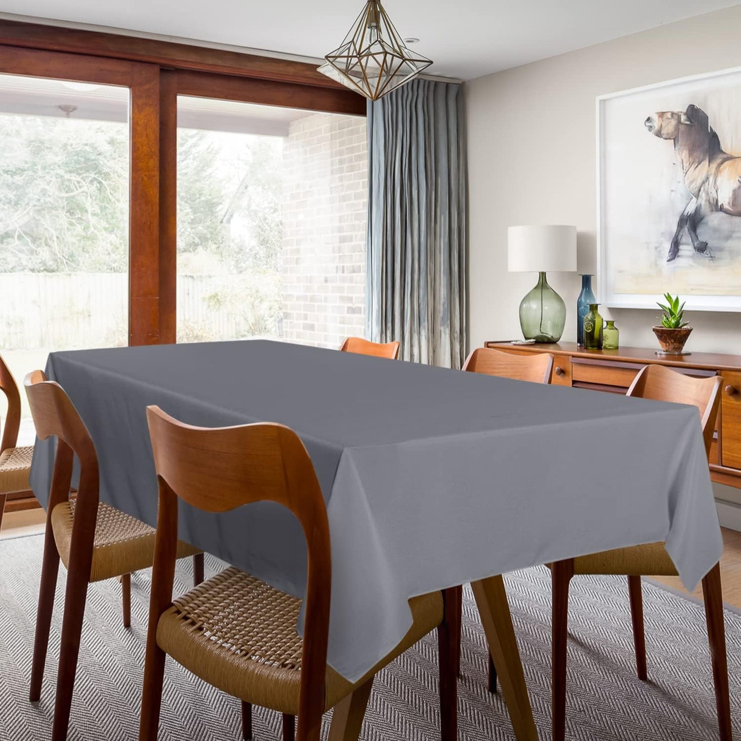 sancua 2 Pack Light Grey Tablecloth 60 x 102 Inch, Rectangle 6 Feet Table Cloth - Stain and Wrinkle Resistant Washable Polyester Table Cover for Dining Tables, Buffet Parties and Camping