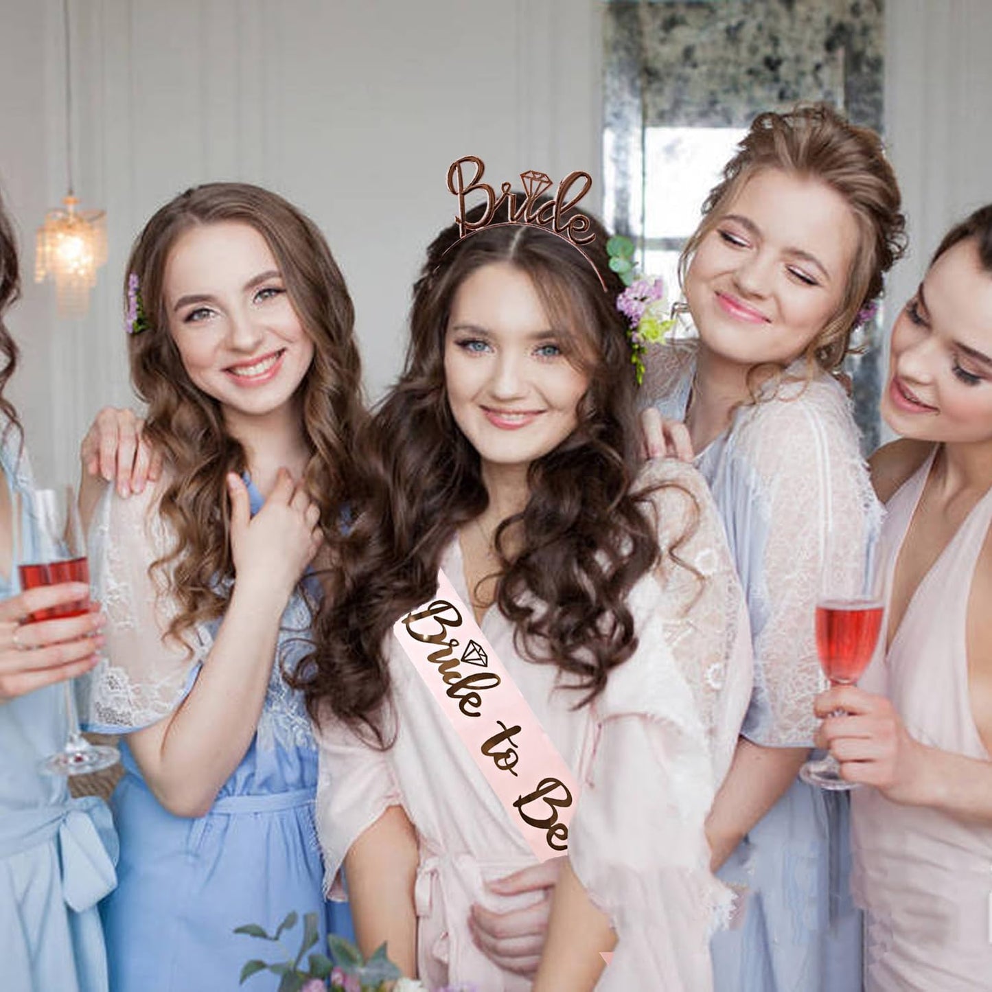 3 Pack Bride to Be Decorations Set, Bride to Be Sash,White Bride Veil, Bride Headband Tiara for Bachelorette Party Bridal Shower Decoration(White with Rose Gold)