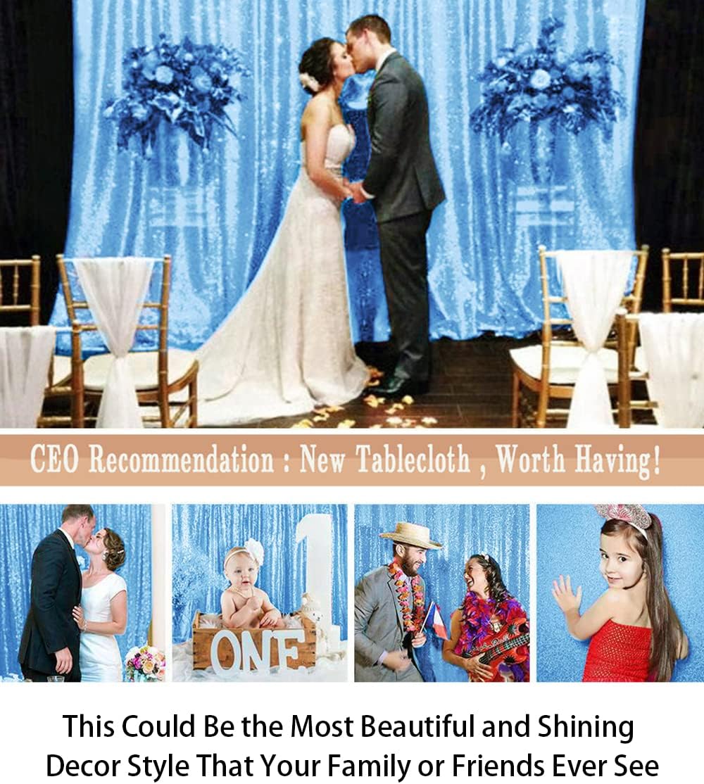 ShinyBeauty Baby Blue Sequin Backdrop Curtain | 2 Panels 5FTx10FT Glitter Wedding & Photography Background | Light Blue Shimmer Curtains for Elegant Events