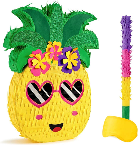 WERNNSAI Pineapple Piñata - Luau Party Piñata Game with Blindfold and Bat for Girls Boys Kids for Hawaiian Tropical Luau Party Supplies Summer Fruit Themed Birthday Party Decorations