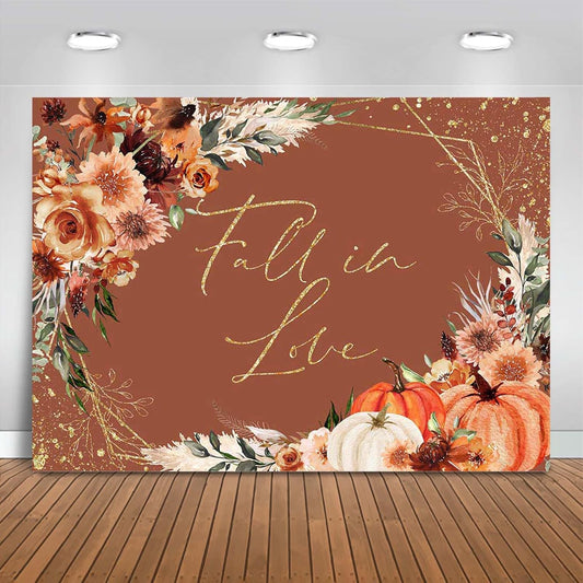 Mocsicka Fall in Love Bridal Shower Backdrop Boho Autumn Leaves Pumpkin Bride Shower Background Terracotta Flower Pampas Grass Wedding Party Banner Decoration (Terracotta, 7x5ft(82''x60''))