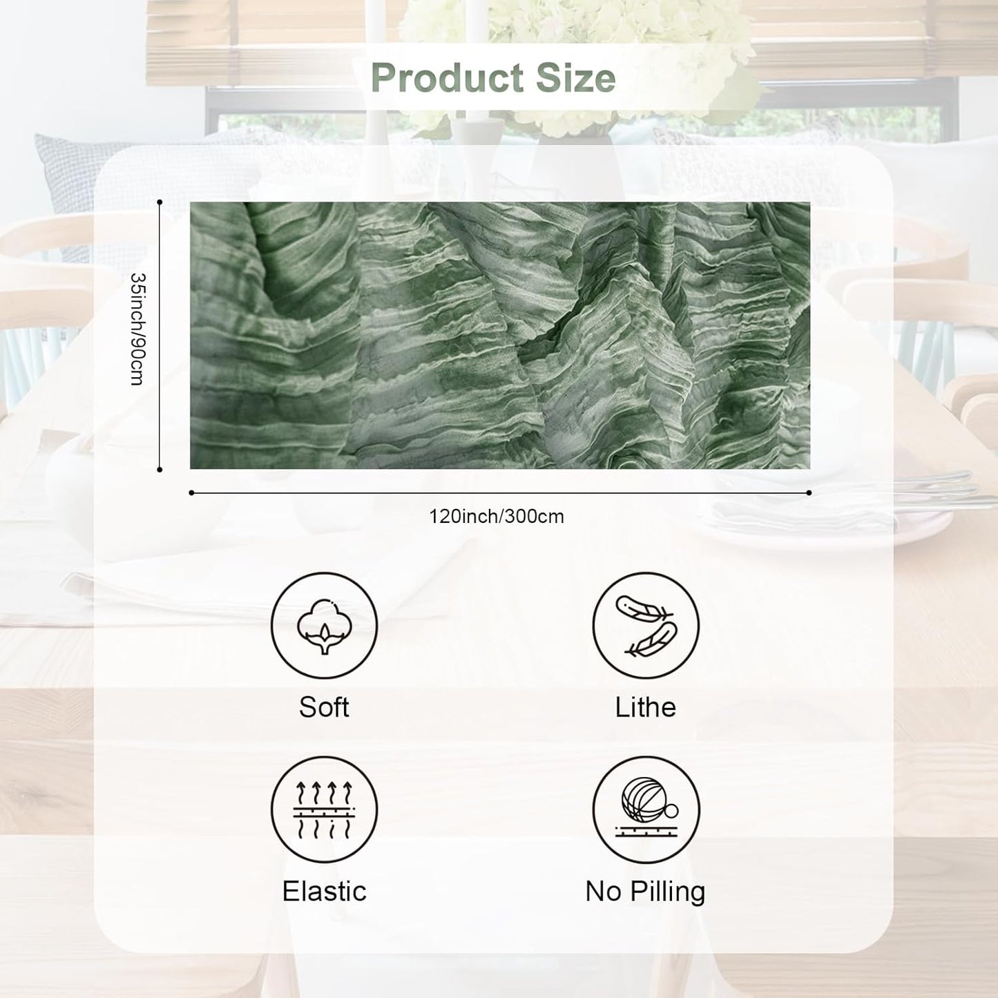 6 Pack Sage Green Cheesecloth Table Runner 35x120 Inch 10Ft Rustic Gauze Cheese Cloth Table Runner Sheer Cheesecloth Table Runners for Wedding Party Bridal Shower Decoration