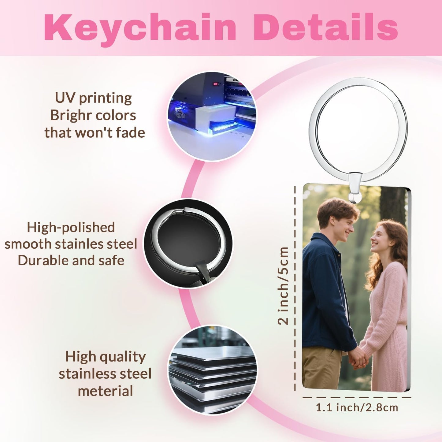 Custom Keychain with Picture, Personalized Double-sided Keychains Gifts for Boyfriend, Family, Lover