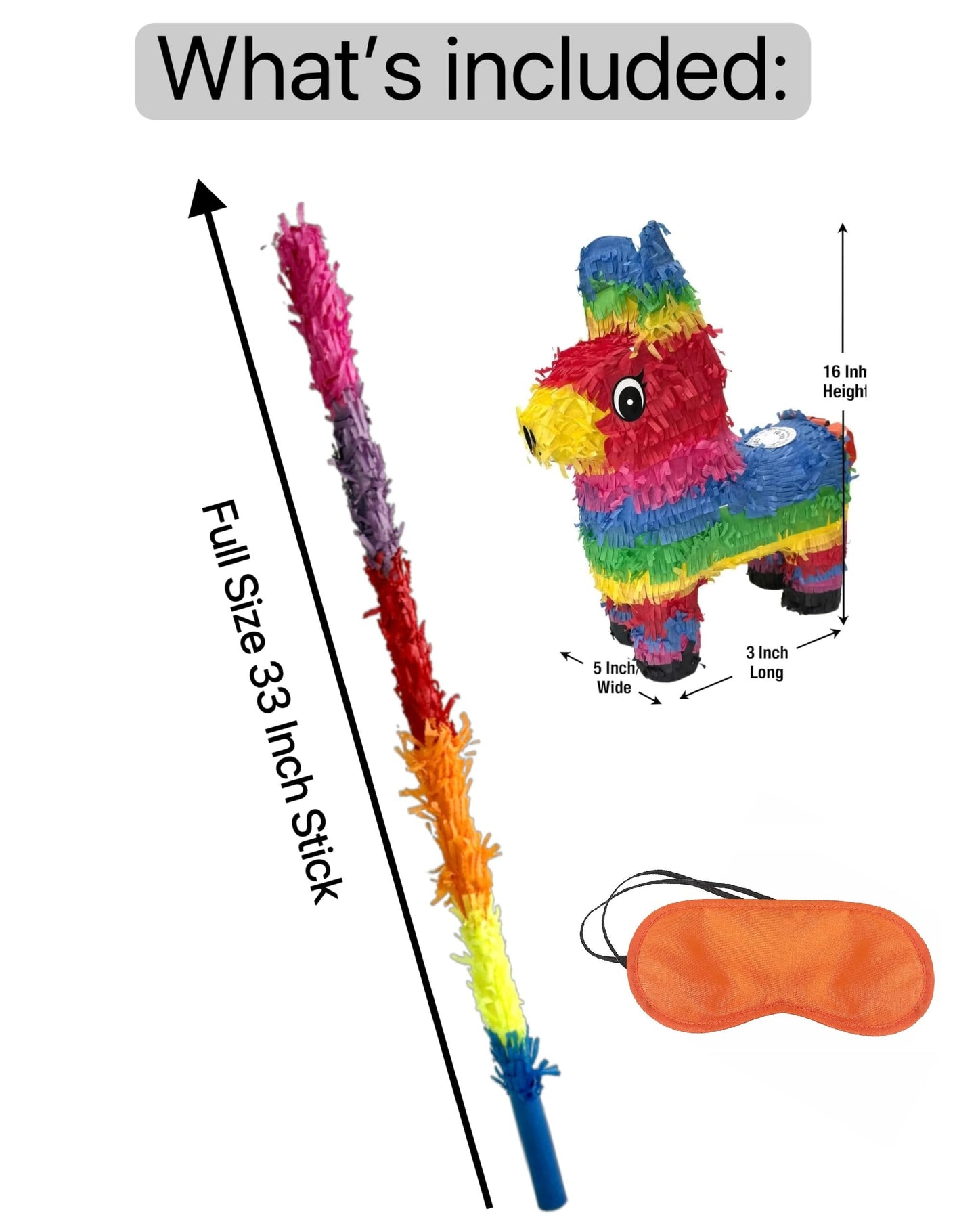 GIFTEXPRESS 16" Rainbow Donkey Pinata- Benito the Donkey - with Full-Size 33" Pinata Stick and