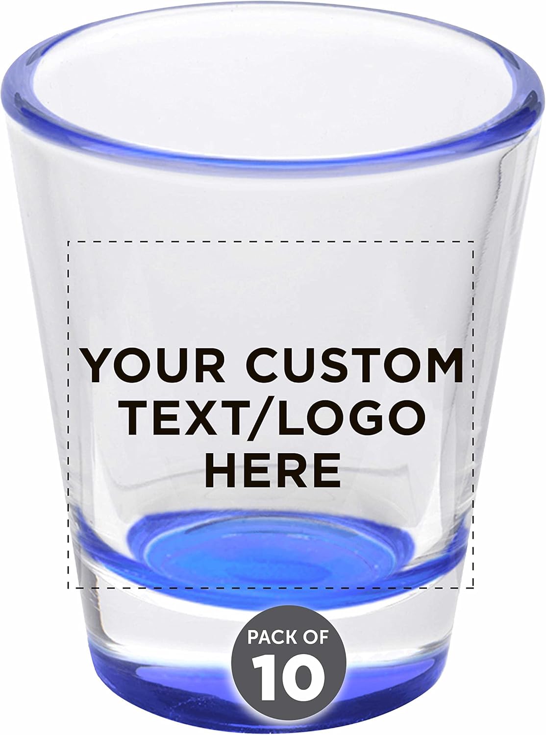 Custom Shot Glasses 1.75 oz. Set of 10, Personalized Bulk Pack - Great for Wedding Favors, Bachelorette Party Decorations, Party Fovors, Color Bottom - Blue