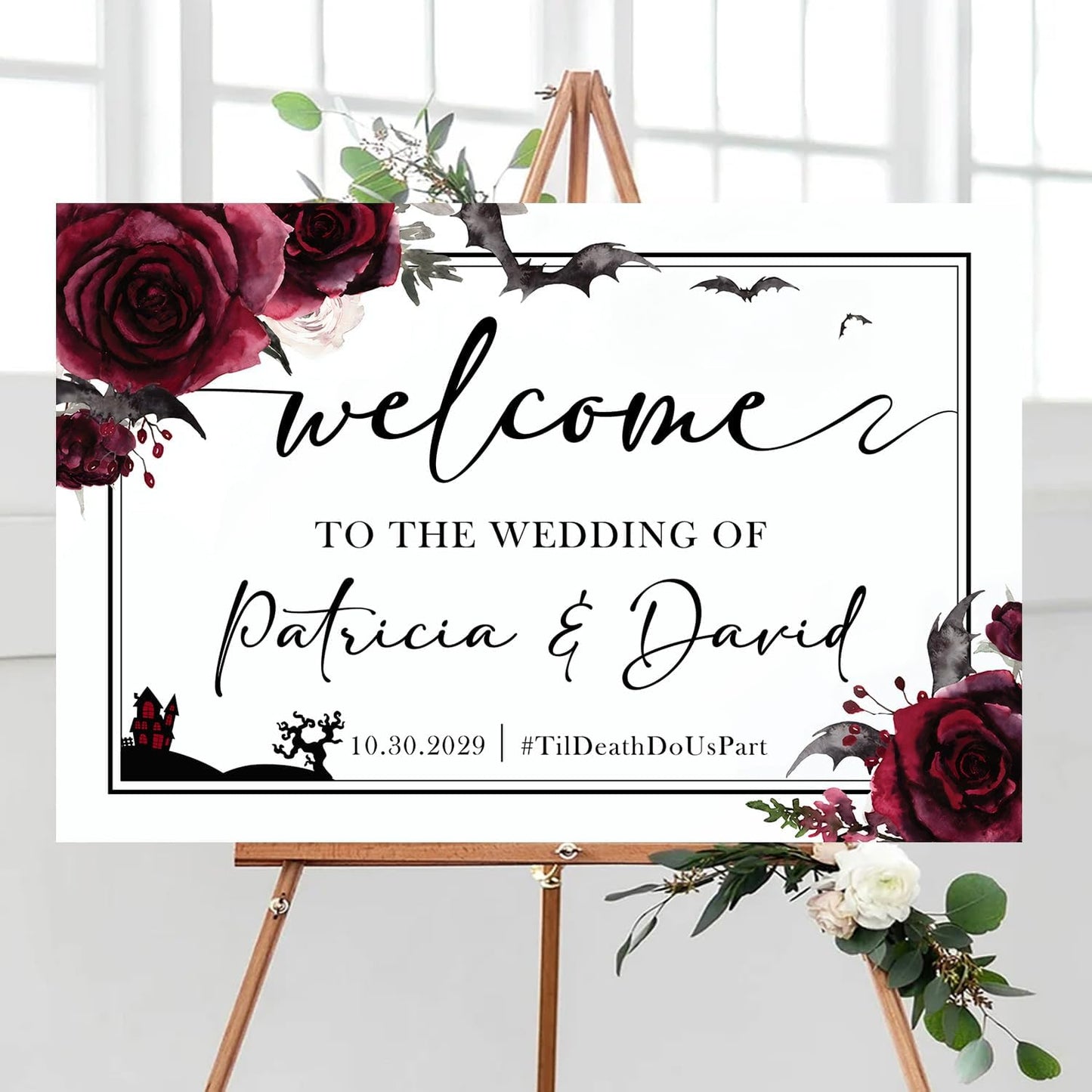 Wedding Sign Halloween Wedding, Welcome To Our Wedding Sign, Til Death Do Us Part Welcome Sign, Gothic Love Wedding Welcome, Wedding Sign, Welcome Wedding Sign With Stand