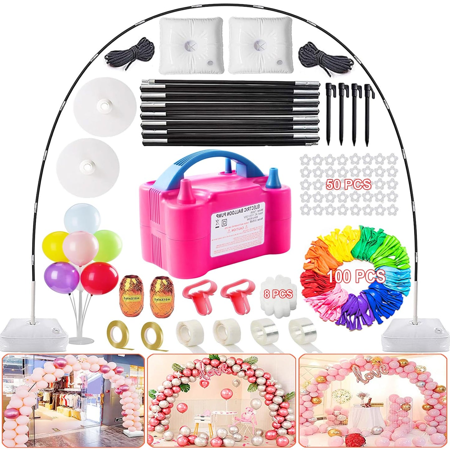 Balloon Arch Kit and Balloon Pump, 9Ft Tall & 10Ft Wide Adjustable Balloon Arch Stand Kit with