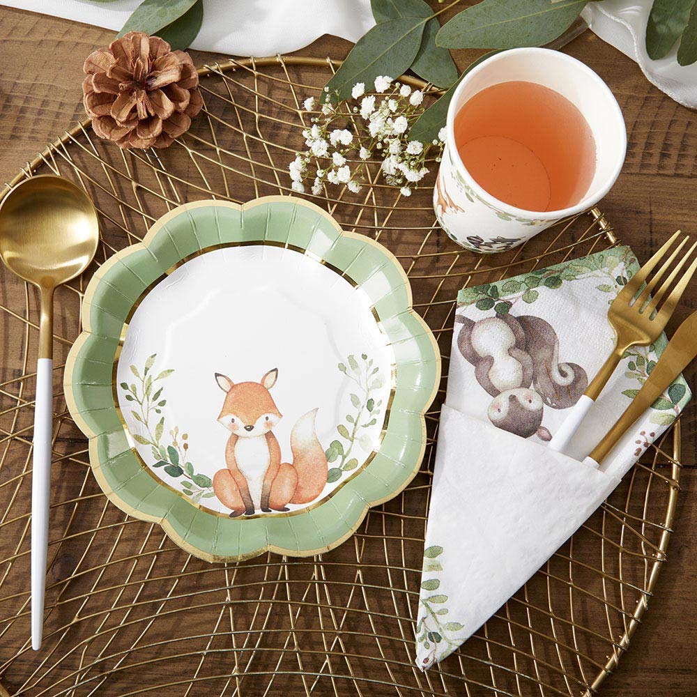 Kate Aspen Woodland Baby Shower Decorations, 62-Piece Disposable Paper Plates & Napkins Party