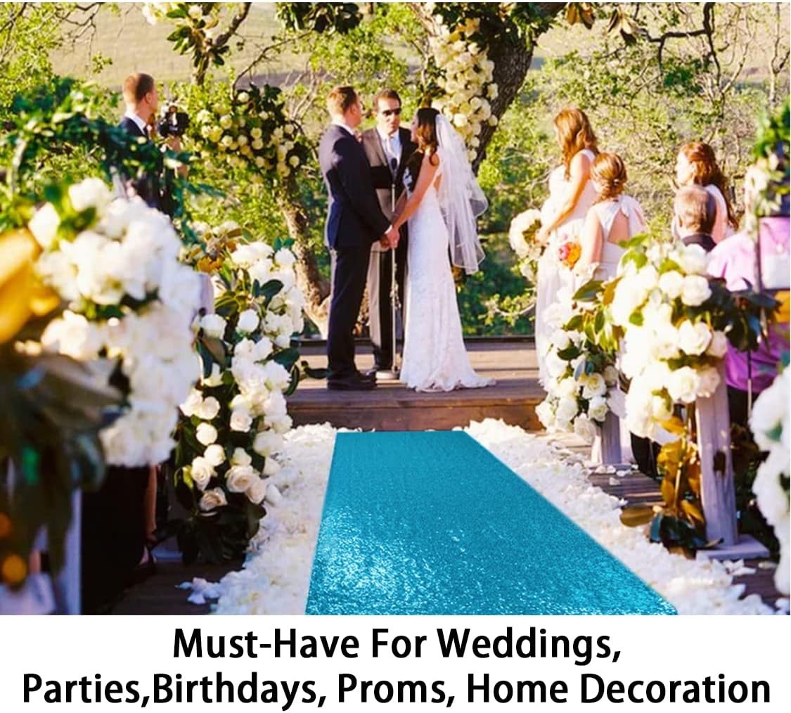 ShinyBeauty 4ftx15ft Turquoise Sequin Aisle Runner | Glitter Wedding Rug Runner | Sparkle Carpet Floor Runners for Parties and Events