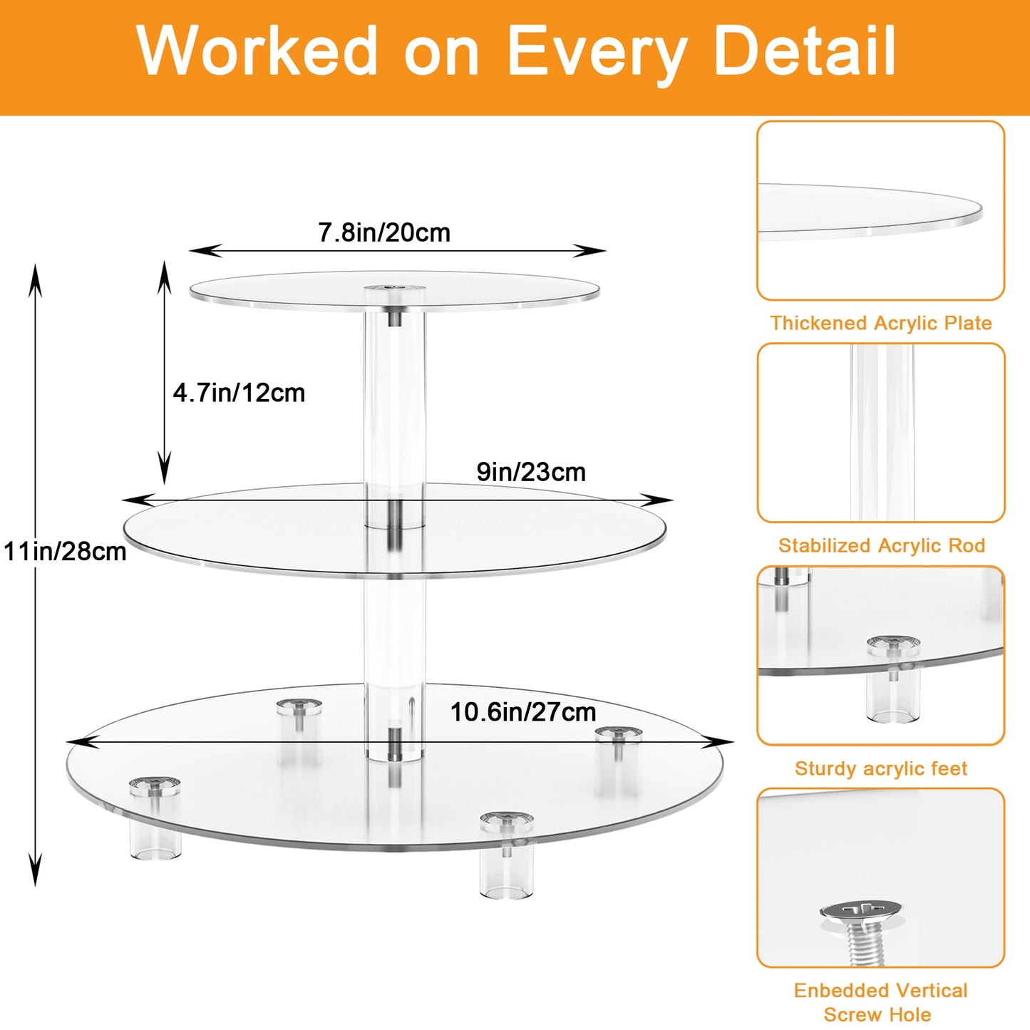 Acrylic Cupcake Stand Clear Round Dessert Tower Holder Display with Base