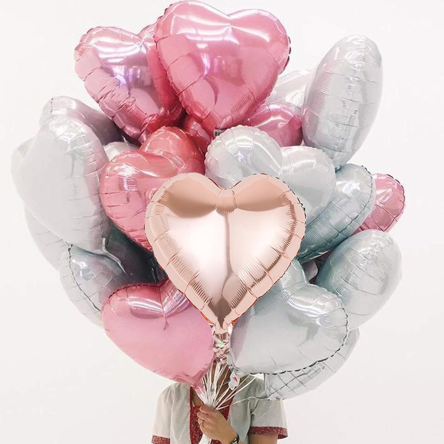 Pink White Heart Balloons, 18 Inch White Rose gold Heart Shape Balloon, 12PCS Pink and Rose Gold Helium Foil Heart Balloon for Birthday Baby Shower Engagement Wedding Valentine Party Decoration