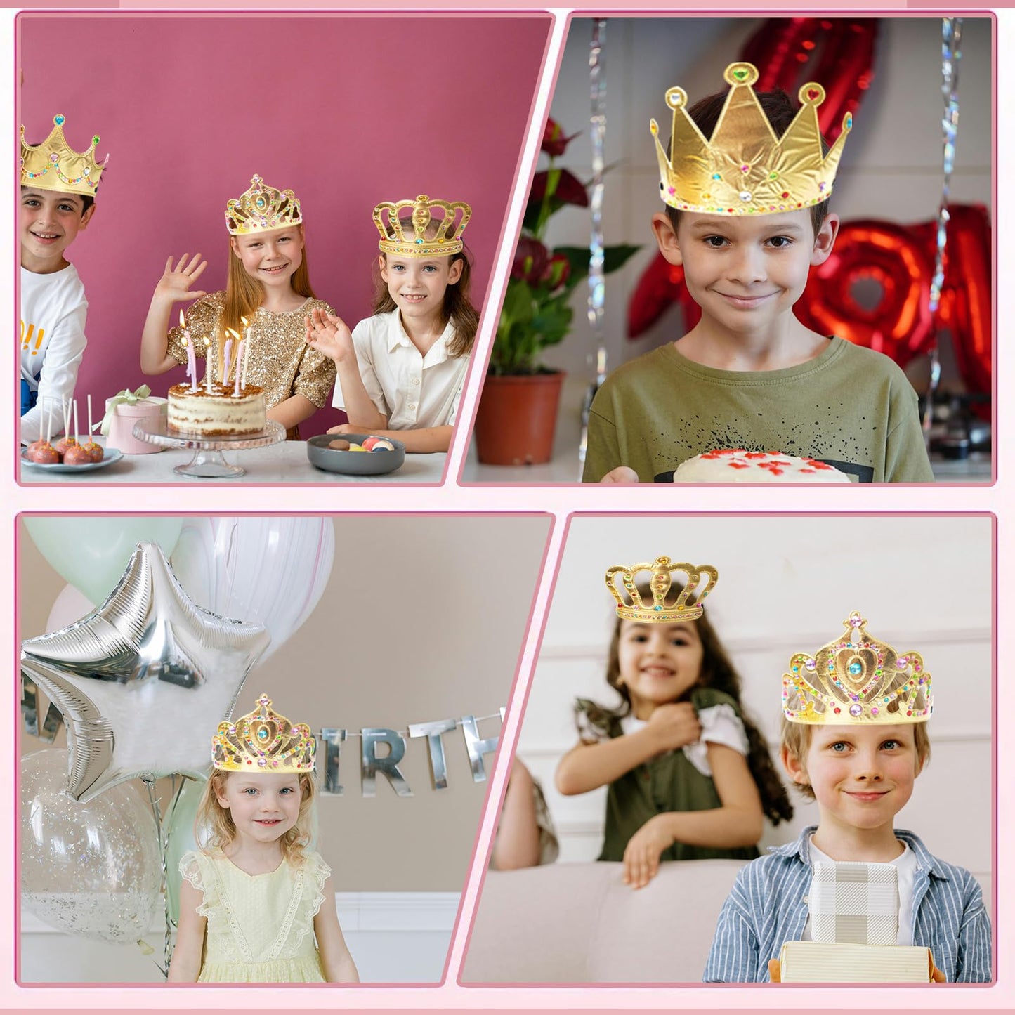 SENONAPO 50 Pcs Foam Crowns Kids Princess Tiaras Crowns Bulk with 2 Styles DIY Diamond Sticker