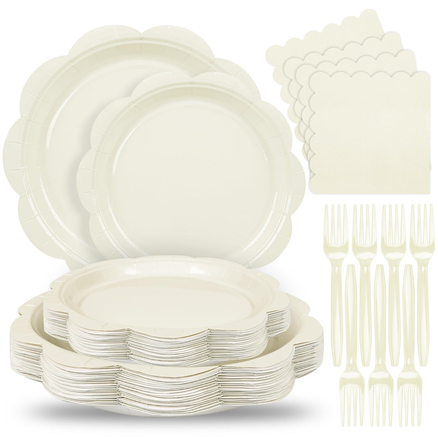 96 Pcs Ivory Paper Plates and Napkins Set Party Supplies Serve for 24 Guest