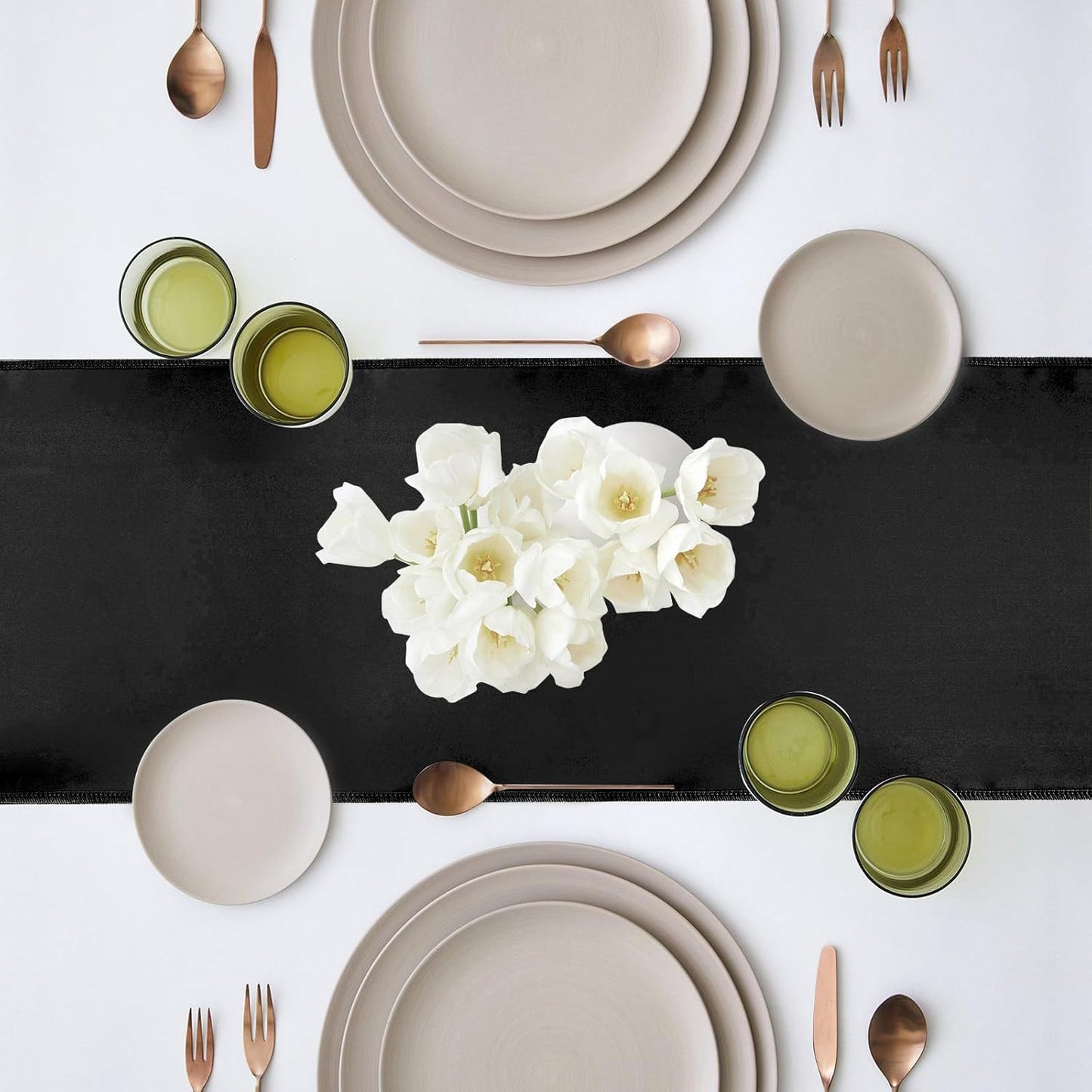 10 Pack Satin Table Runner 12 x 108 Inch Long Black Silk Table Runner for Wedding Party Banquet Birthday Decoration