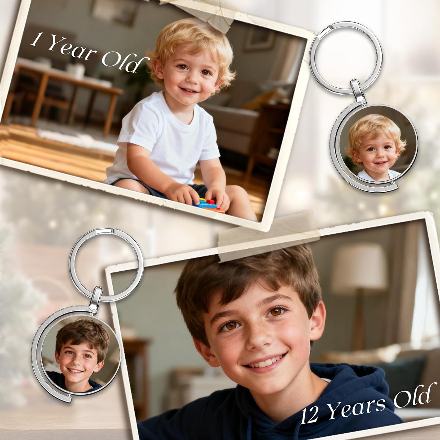 Personalized Custom Keychain with Picture - Turnable Double Sided Colorful Photo Key chains Memorial Gifts for Family Lover