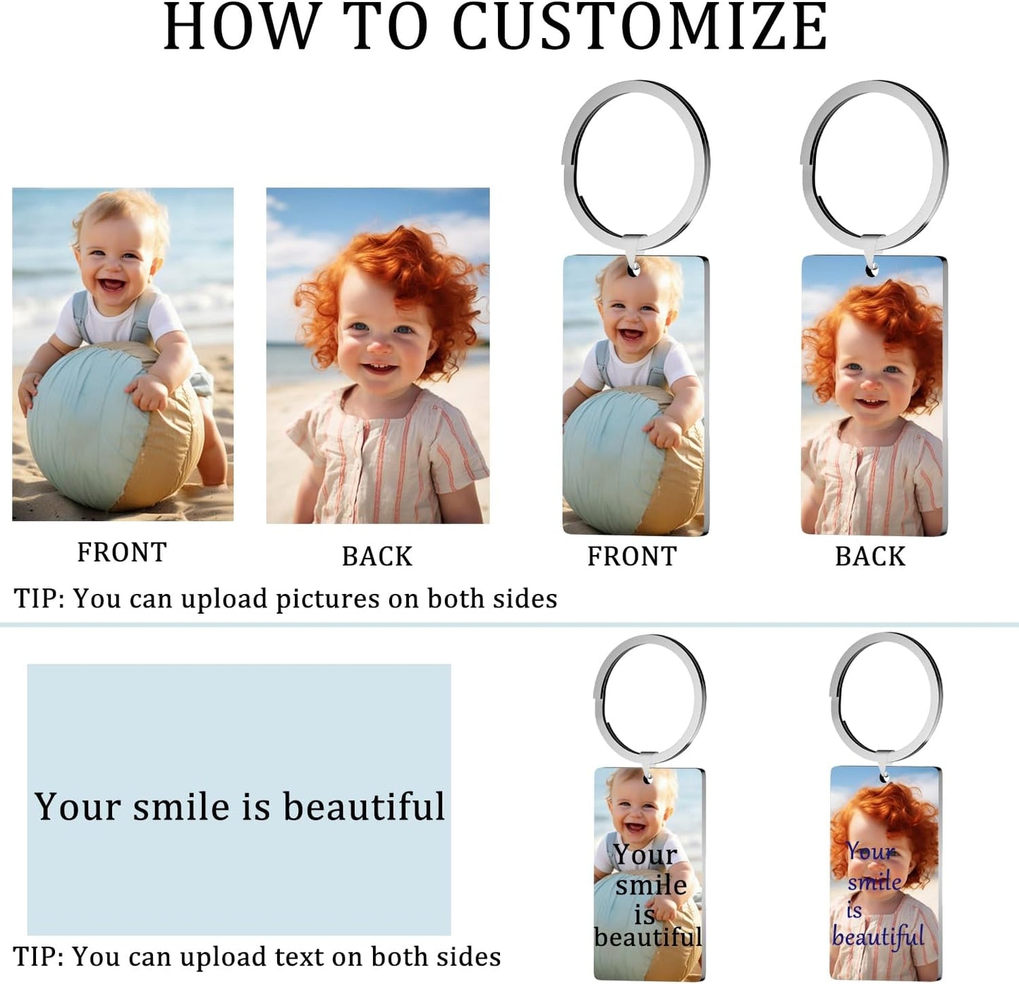 Custom Keychain with Picture, Personalized Keychain with Engraving Photo/Text for Dad, Mom