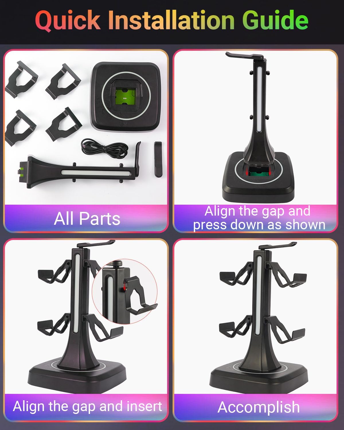 Controller Stand with RGB Multi-Color Light Modes - Headset Holder for PS5, Xbox, Switch - Gaming Room Decor, Desk Organizer for Gamers