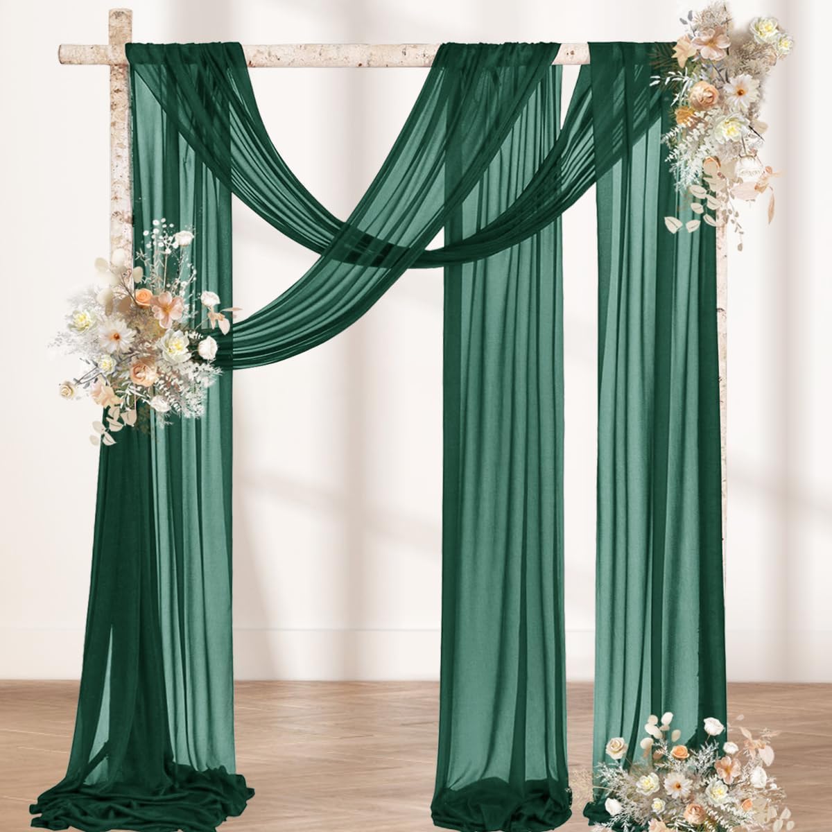 MLMW Christmas Wedding Arch Draping Fabric 2 Panels 29" x 20Ft Emerald Green Sheer Wedding Arch Backdrop Drapes Outdoor Curtain for Ceremony Party Background Ceiling Decor
