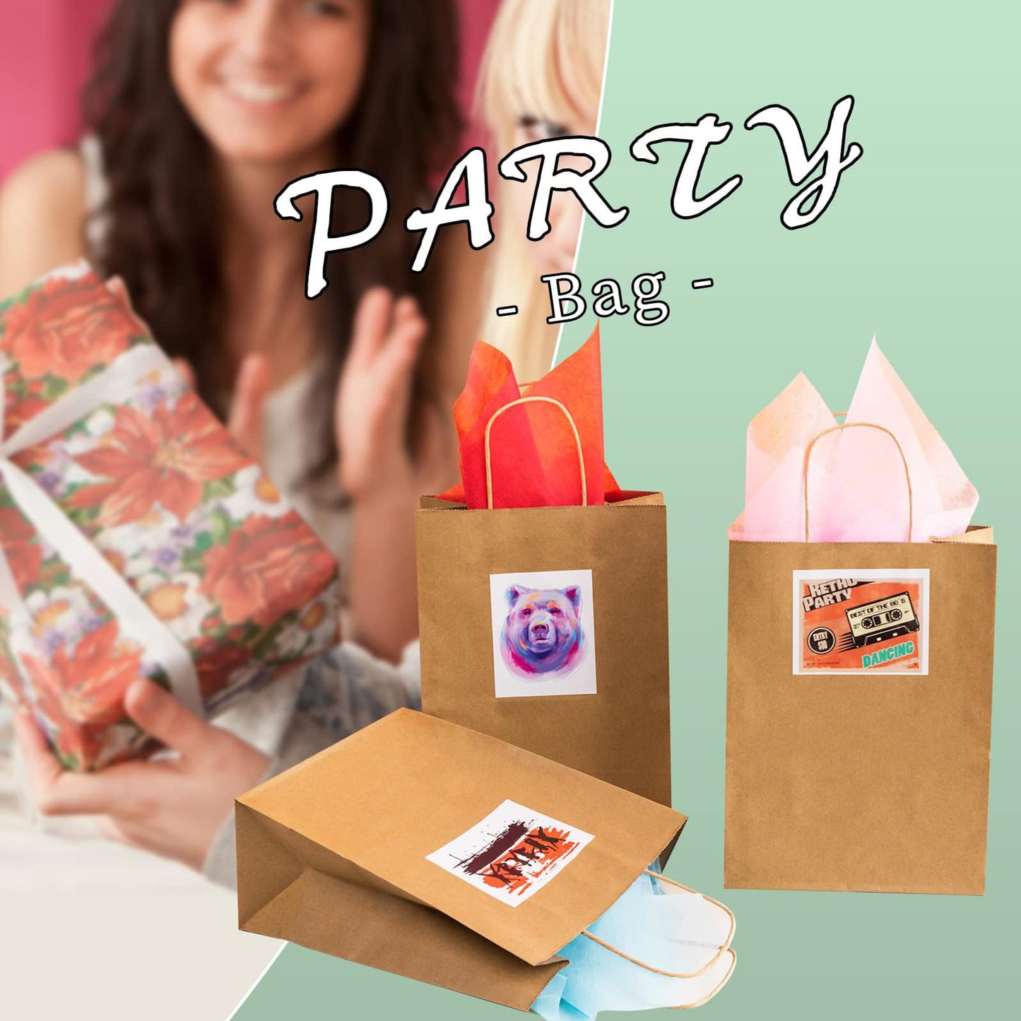 RACETOP Brown Kraft Gift Paper Bags 100 Pack 8x4.5x10.8 in with Handles