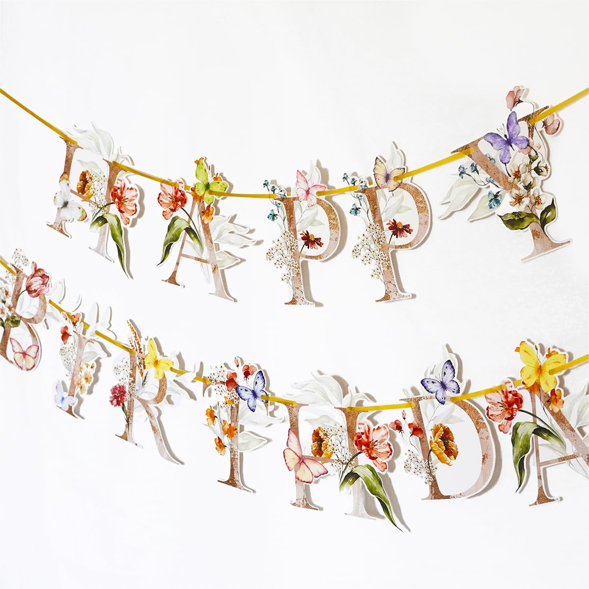 Flower Butterfly Happy Birthday Banner, Boho Groovy Floral Birthday Sign