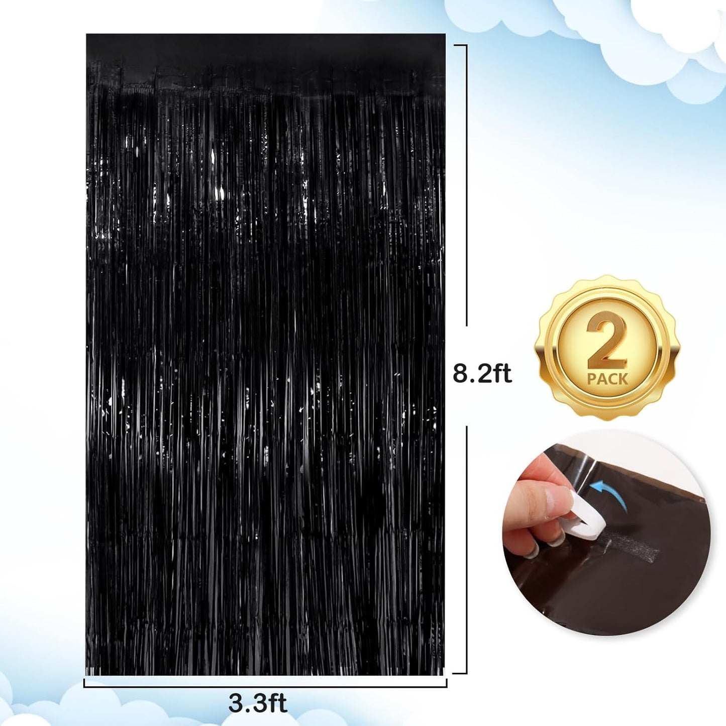 Black Fringe Curtain Party Streamers 4Pack 3.3 x 8.3 Ft Foil Fringe Backdrop Curtains for Birthday Wedding Bridal Baby Shower Holiday Tinsel Streamers Black Party Decorations Door Streamer