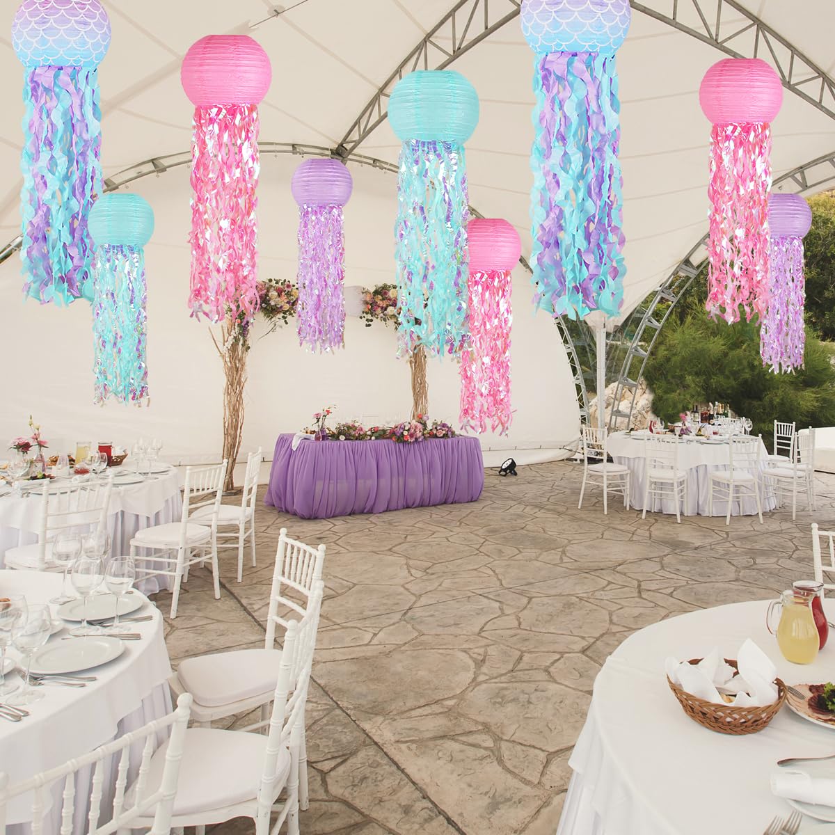 Mermaid Birthday Decorations, Jellyfish Paper Lanterns Pink Lavender Blue Mermaid Scales Hanging