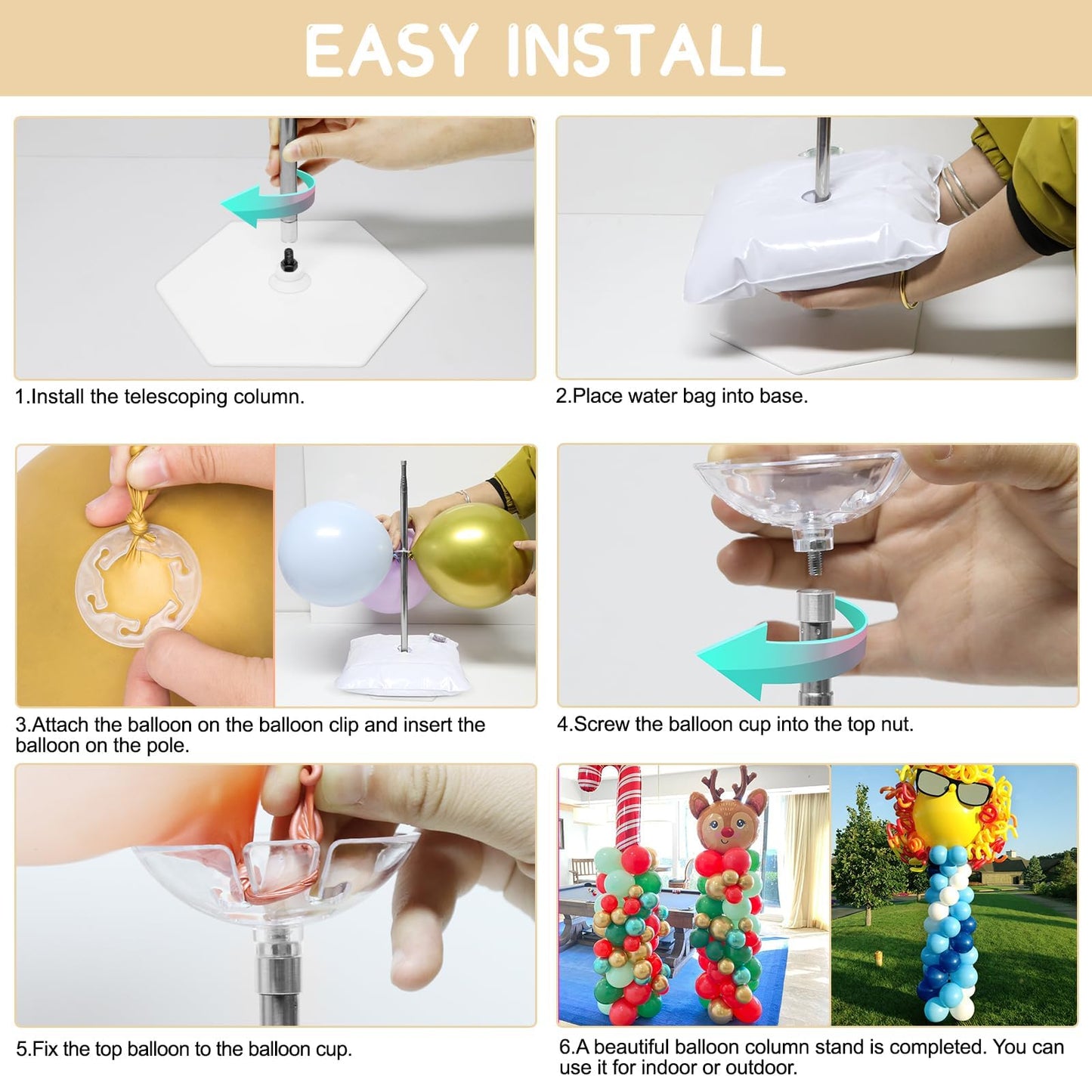 Toosci 2 Sets Balloon Column Stand Kit with Reusable Metal Telescopic