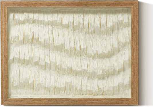 VIYYIEA Framed 3D Textured Wall Art, Handmade Paper Artwork,12x16inch, Modern Minimalist Neutral Beige Decor for Living Room Bedroom Shelf, Wave Abstract Picture