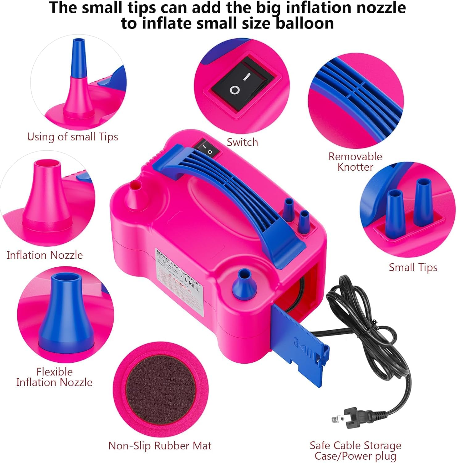 Motorenbau Electric Balloon Pump with Dual Nozzle & 2 Tying Tools