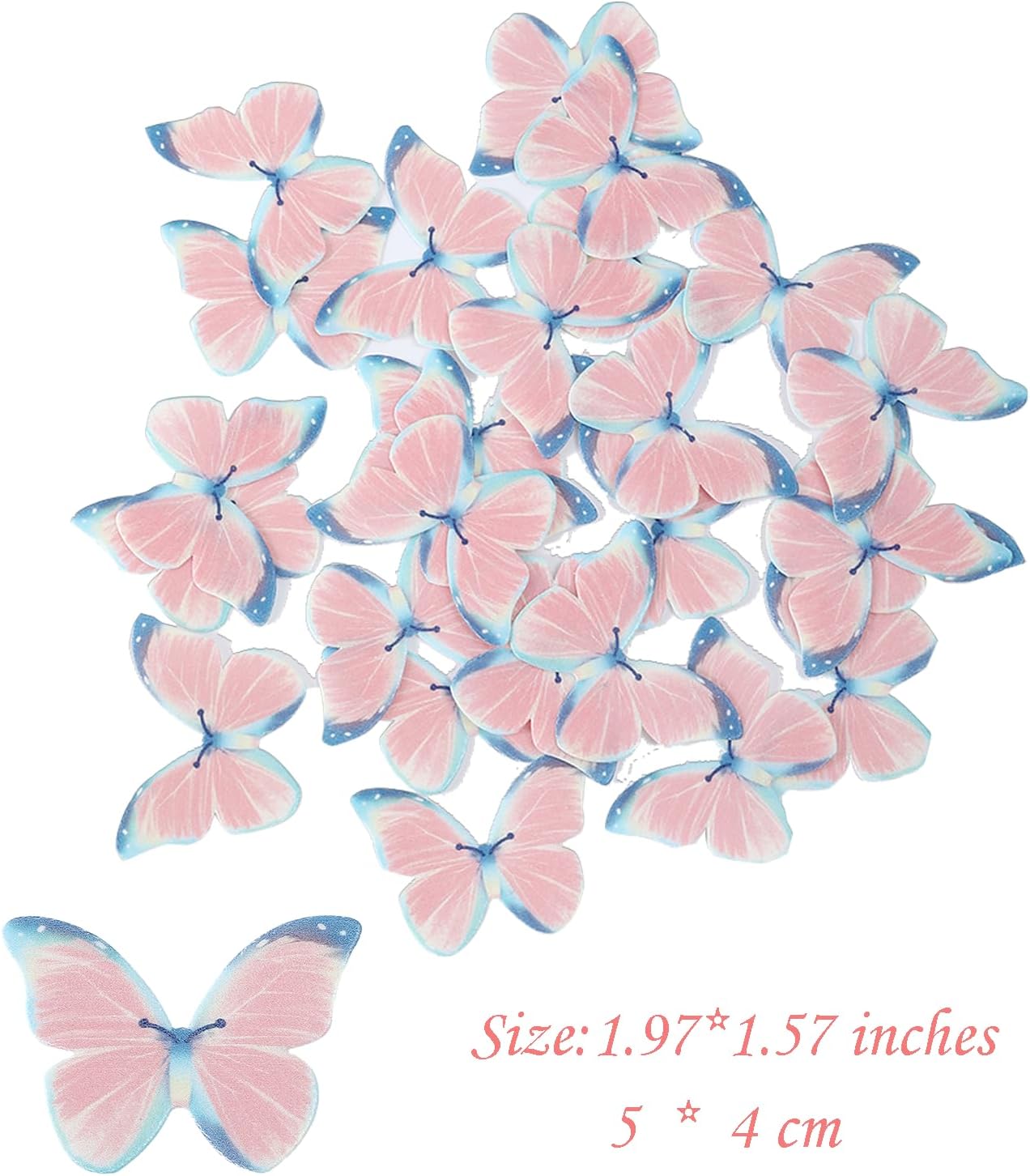 YOcity 48Pcs Edible Butterflies Cake Toppers - Wafer Paper Cupcake Decorations for Wedding, Birthday Party - BLUE