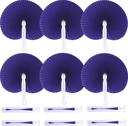 12 Packs Decorative Paper Folding Hand Fans Handheld,Purle Round Foldable Wedding Fans Chinese and Japanese Fans Bulk for Bridal Guest Church Party Favors Dancing Birthday DIY