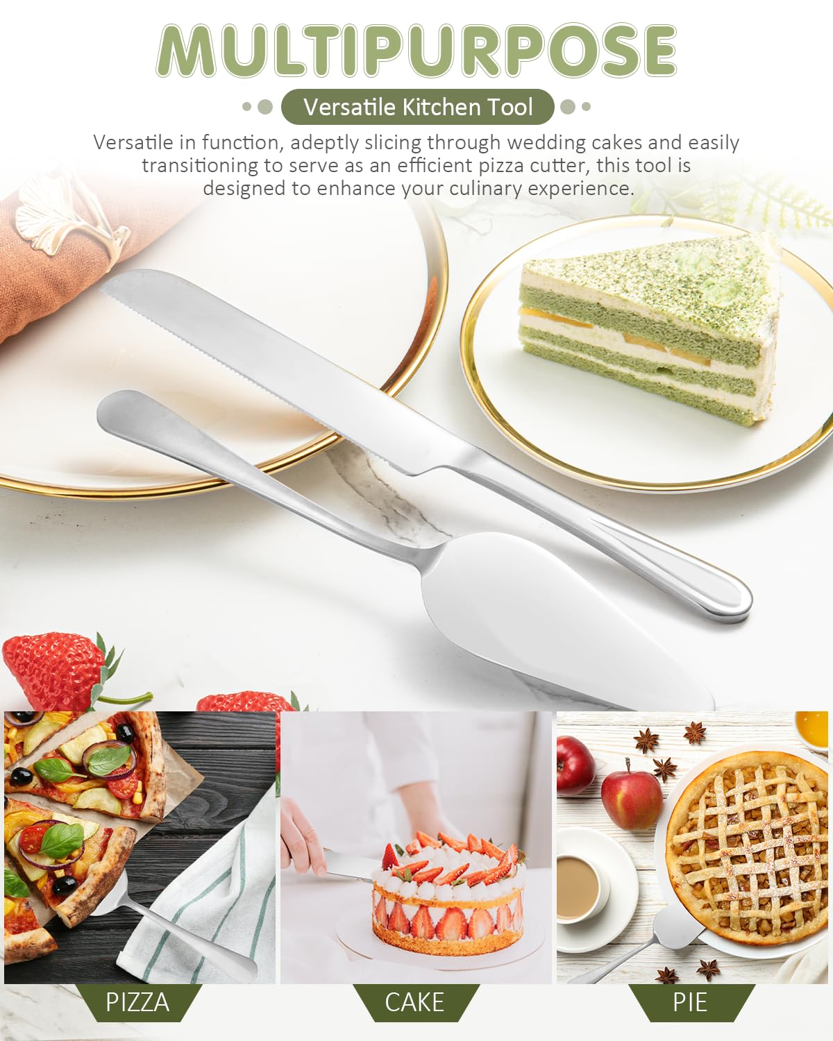FTAKRY 2-Piece Premium Cake Cutting Set, Exquisite Knife and Server with Serrated Design, Includes