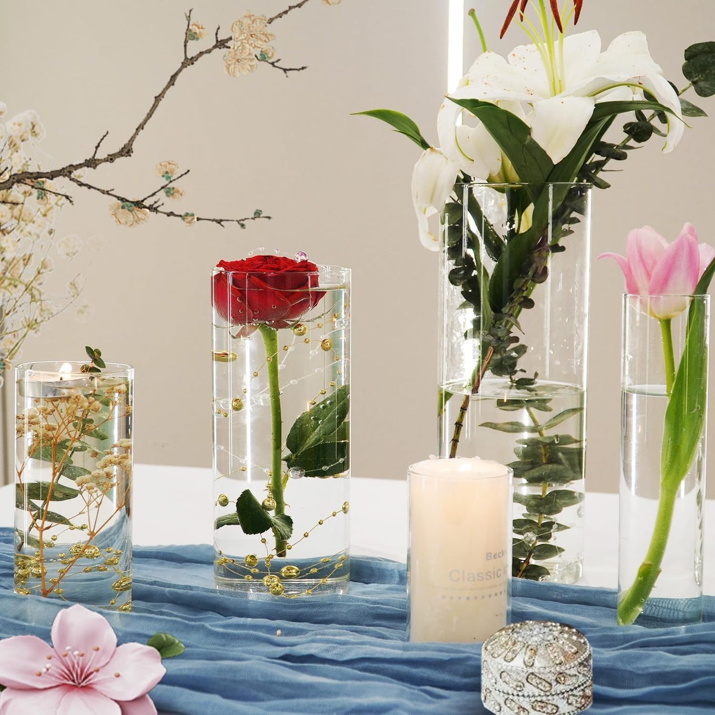 60pcs Glass Vase Cylinder Vases for Centerpieces Small Flower Glass Vases Home Decor Centerpiece Table Clear Flower Vase Decorations for Wedding＆Holiday 4,6,7.5,8,10 Inch Tall