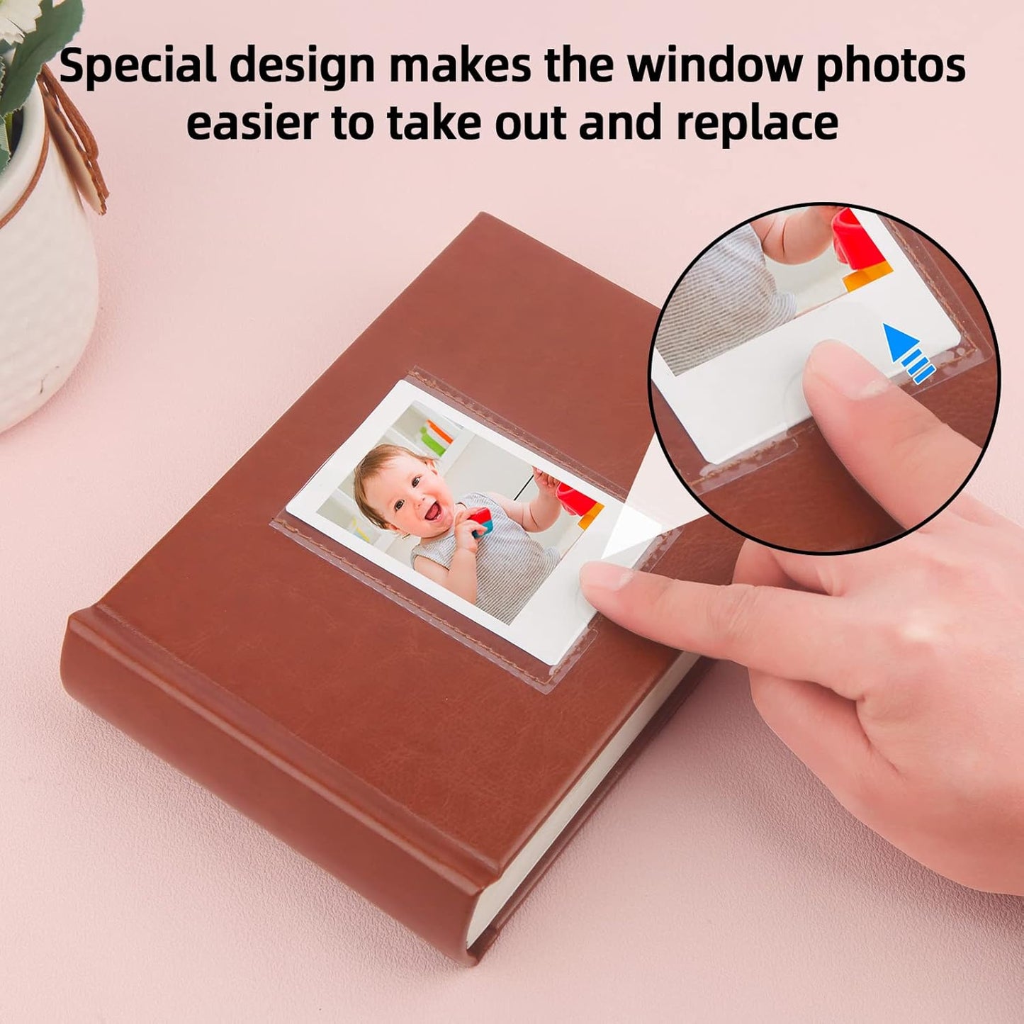 64 Pocket Mini Photo Album with Writing Space,Faux Leather Cover, Compatible with 2x3 Inch Polaroid Pictures and Fujifilm Instax Mini 12 11 9 99 8 7+ 40 Evo Instant Film (Brown)