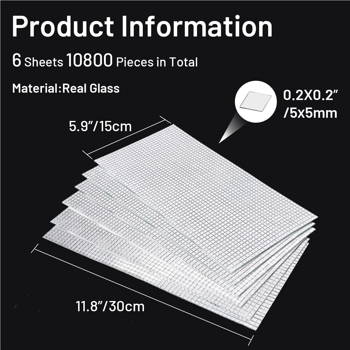 PP OPOUNT 10800 PCS Disco Tiles, 5 x 5 mm Self-Adhesive Glass Mirror Tiles for Craft Decoration, Mini Mosaic Tiles for Art Collage, Indoor Outdoor Decoration(Silver)