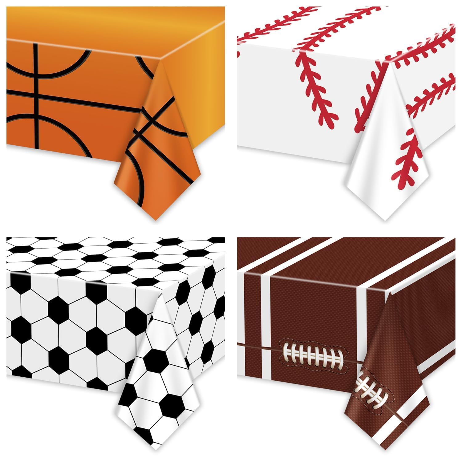 APUXXJUPA 4 Pcs Sports Themed Party Tablecloths, Soccer Baseball Basketball Football Table Covers