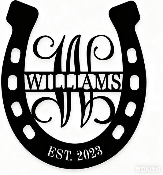 Personalized Horseshoe Metal Sign with Initial and Family Name, Custom Monogram Horseshoe Metal Wall Art Last Name Sign Equestrian Horse Lover Gift Horseshoe Living Room Decor