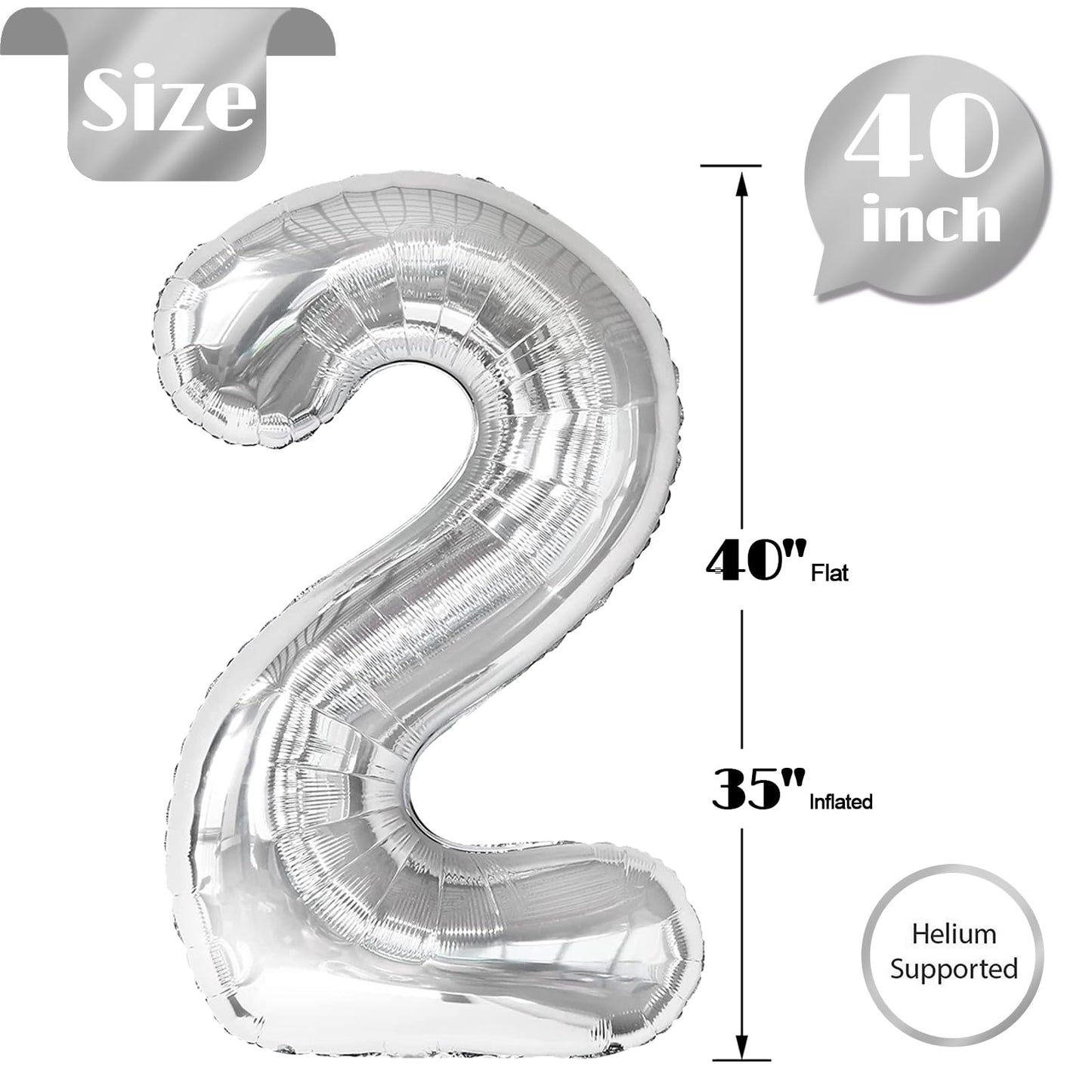 Sliver 2 Balloon - Number Balloon 40 Inch, 2st Sliver Birthday Decorations