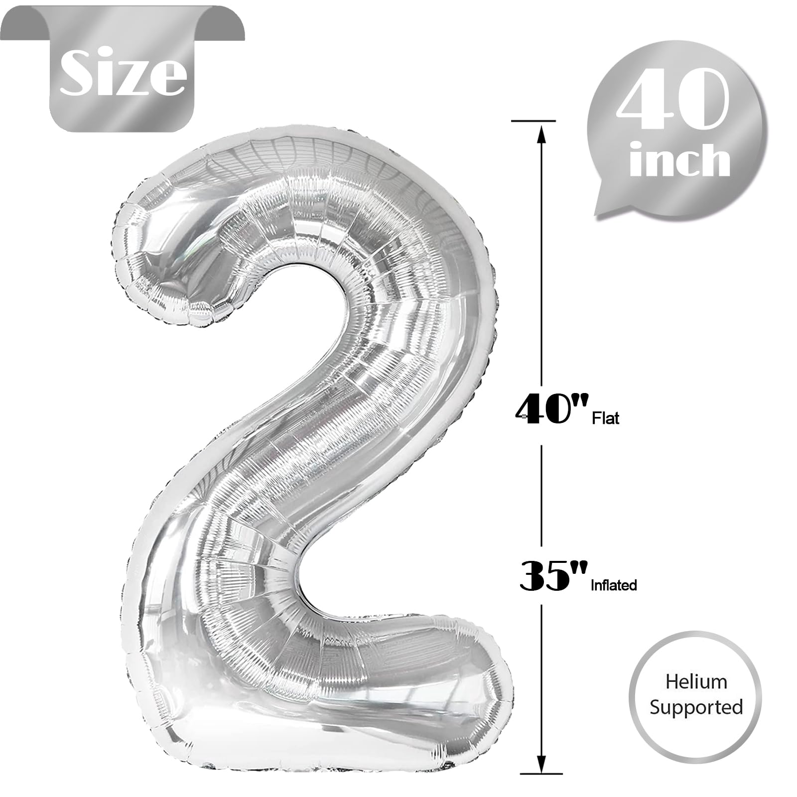 Sliver 2 Balloon - Number Balloon 40 Inch, 2st Sliver Birthday Decorations