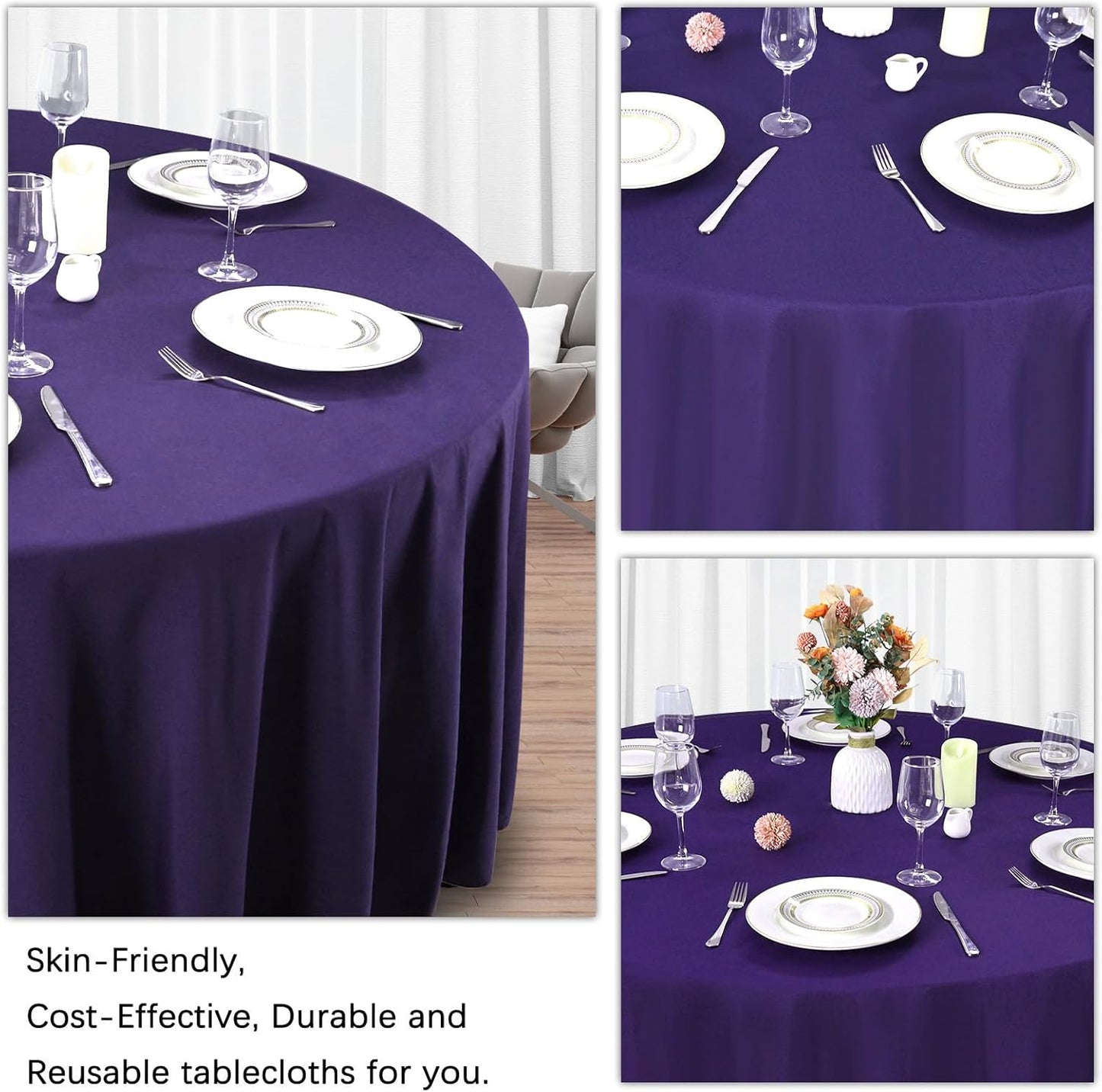 8 Pack Purple Round Tablecloth 90 Inch Stain and Wrinkle Resistant Round Purple Table Cloth Reusable and Washable Polyester Fabric Table Covers for Buffet Wedding Party and Banquet