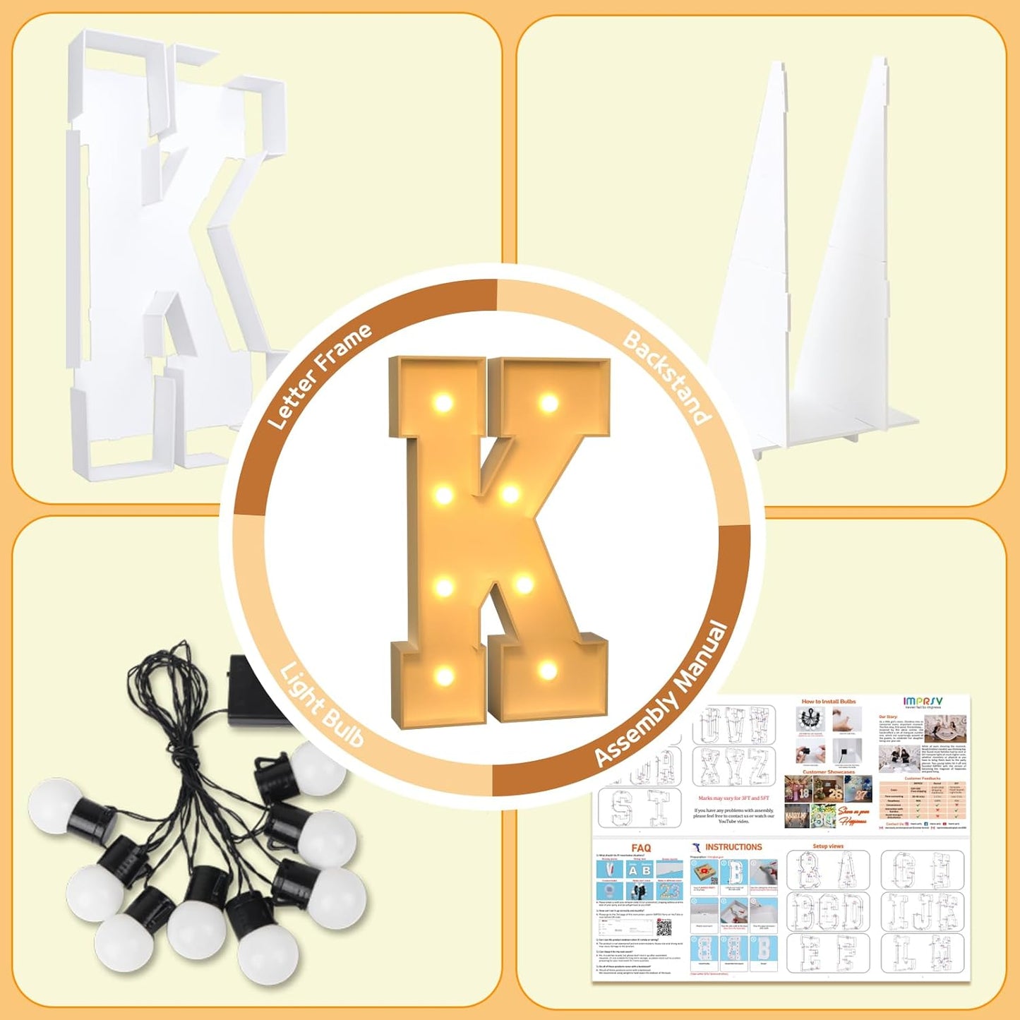 imprsv Marquee Light Up Letters, 3FT Marquee Letters for Birthday Baby Shower Wedding Decorations Light Up Letters for Engagement Party Decor, Large Marquee Letters for Party Decorations, Letter K