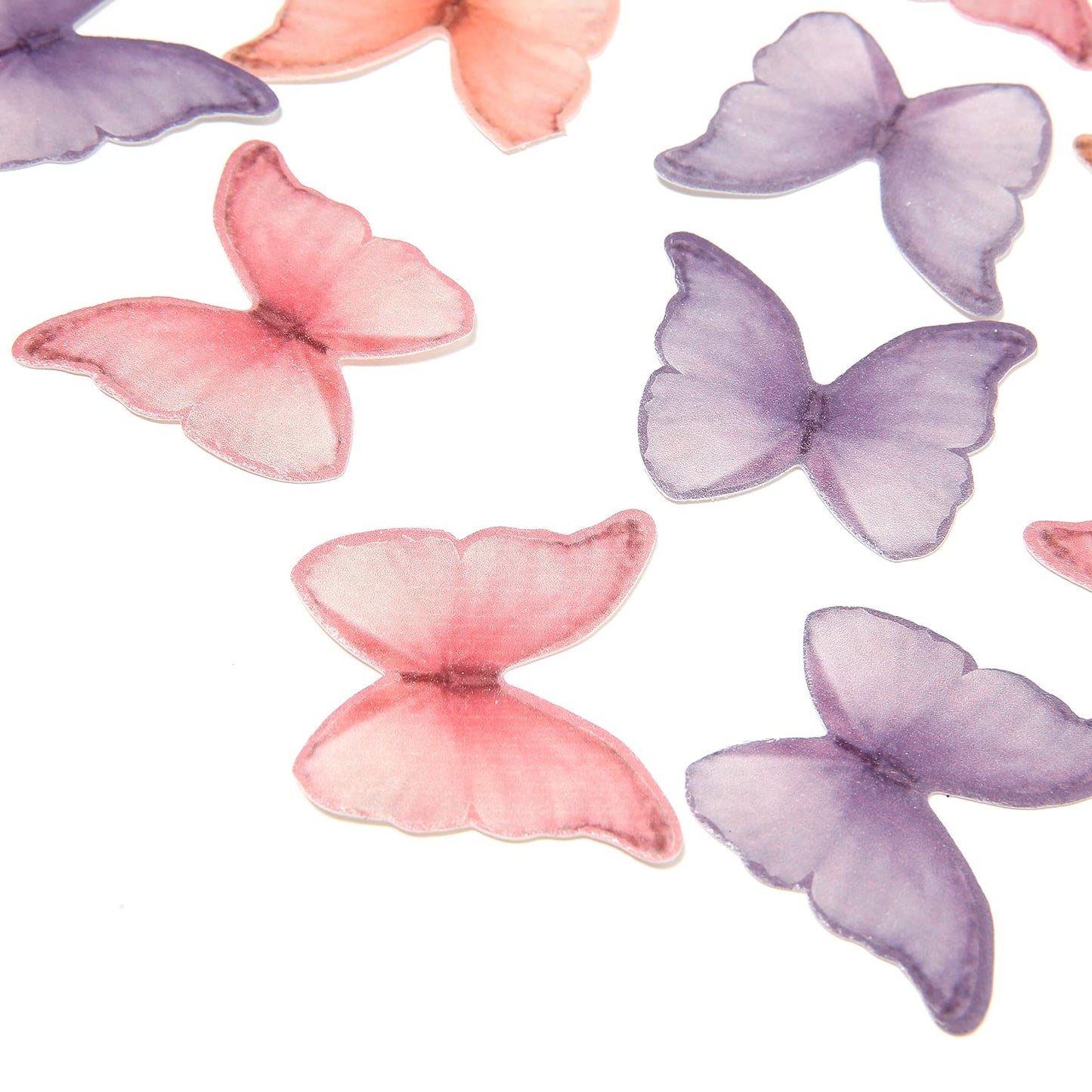 GEORLD Edible Wafer Paper Butterflies Set of 48 Purple Colorful Cake Decorations, Cupcake Topper