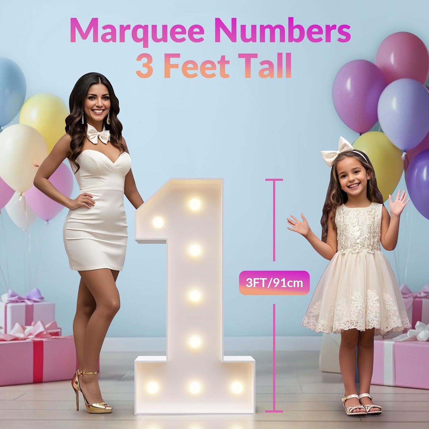 JoyMuse Marquee Numbers 3 Feet Tall, Light Up Numbers with Lights, Large Numbers for Party, Number 7 Light Up Numbers for Baby Showe Anniversary Birthday Decorations for Girls Boys