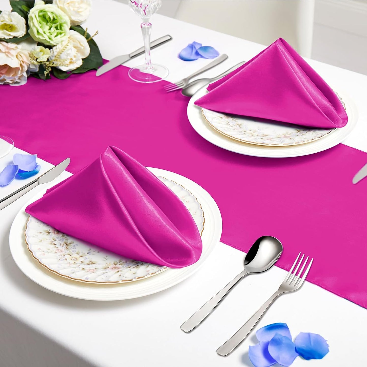Horbaunal 30 Pack Hot Pink Satin Napkins 17 x 17 Inch, Square Soft Table Dinner Napkins, Silky Cloth Napkins Table Decoration for Weddings Banquets Parties