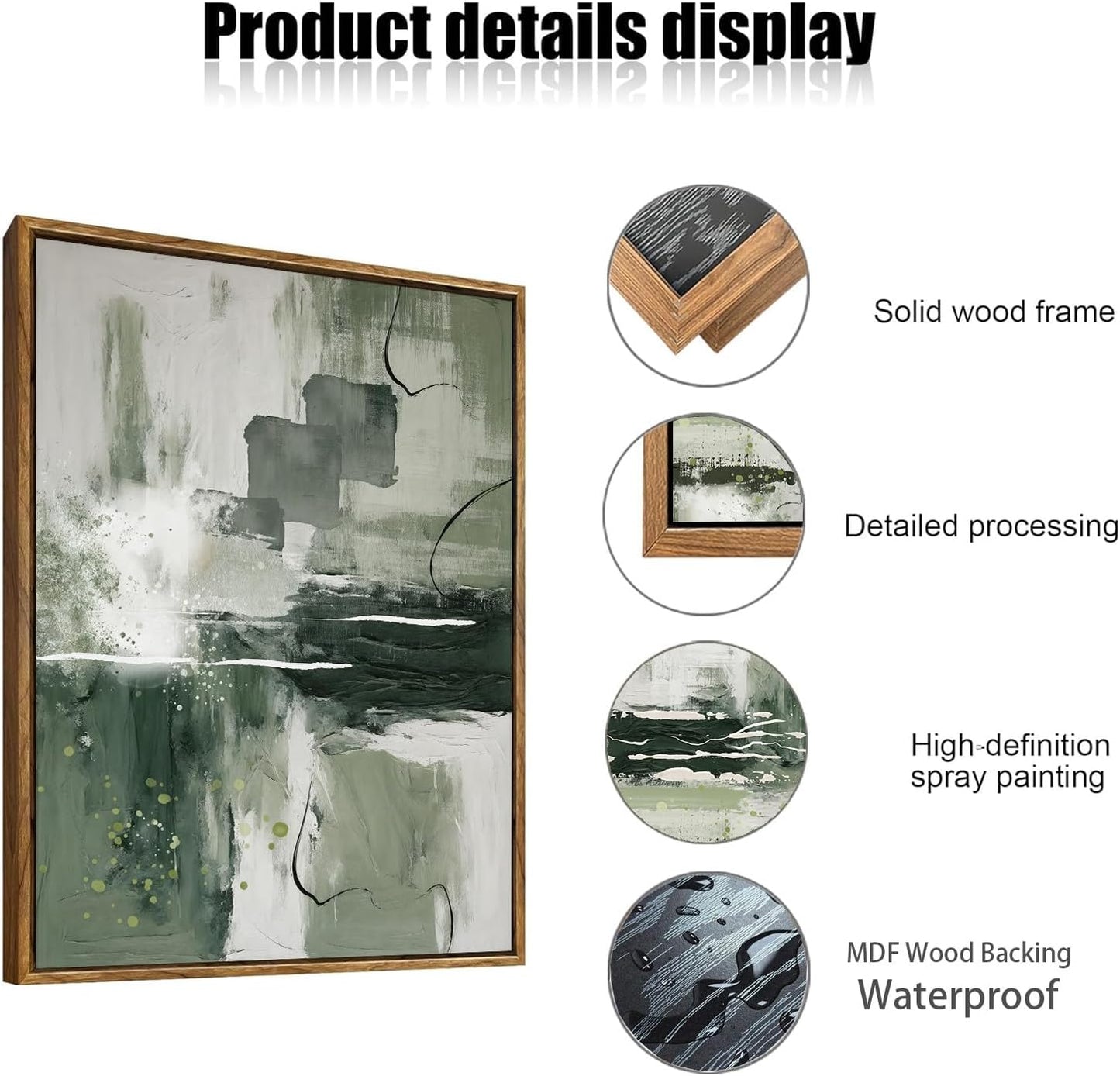 myusuar 3 Piece Large Modern Abstract Canvas Framed Wall Art For Living Room, Sage Green Minimalist Wall Art Decor Posters Prints For Bedroom Office, 12x16in