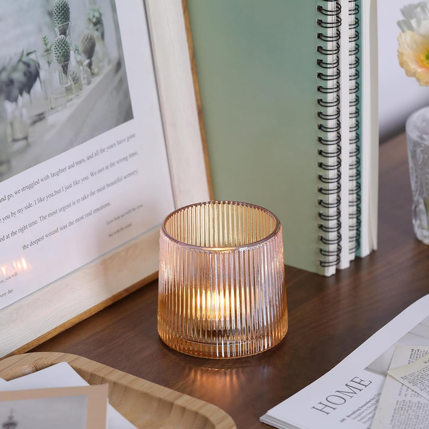 DARJEN Gold Ribbed Tealight Votive Candle Holders Set of 10- Tea Light Candle Holders Glass for Table Centerpiece, Votive Candle Holders for Home, Wedding & Fall Decor